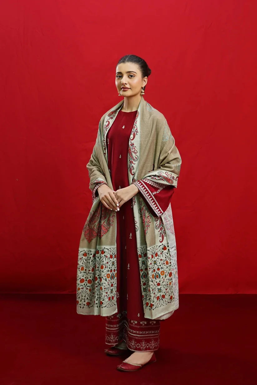 URGE-3PC LAWN EMBROIDERED SHIRT WITH MONARK PRINTED DUPATTA & EMB TROUSER-D-3574