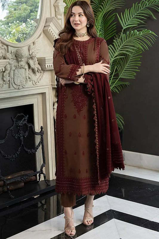 ASIM JOFA-3PC LAWN EMBROIDERED SHIRT WITH BAMBER CHIFFON EMBROIDERED DUPATTA AND TROUSER-D-3647