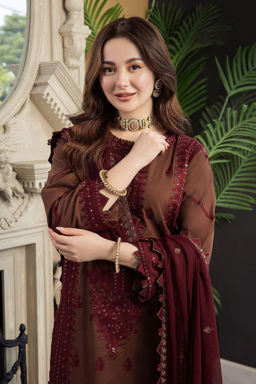 ASIM JOFA-3PC LAWN EMBROIDERED SHIRT WITH BAMBER CHIFFON EMBROIDERED DUPATTA AND TROUSER-D-3647