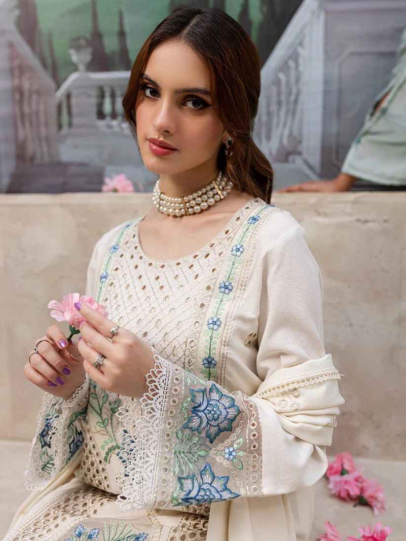 JAZMIN-3PC LAWN LASER EMBROIDERED SHIRT WITH LAWN LASER CUT EMBROIDERED READY TO WEAR DUPATTA-D-3650