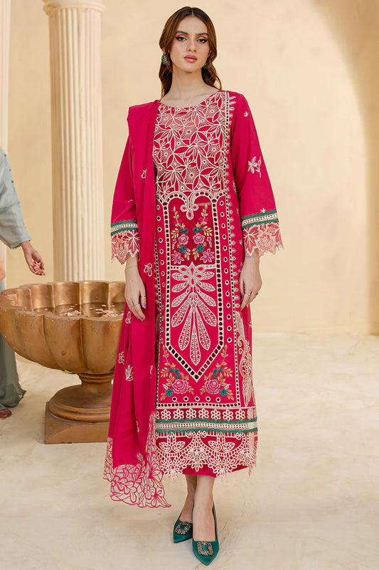 JAZMIN-3PC LAWN LASER EMBROIDERED SHIRT WITH LAWN LASER EMBROIDERED READY TO WEAR DUPATTA-D-3649