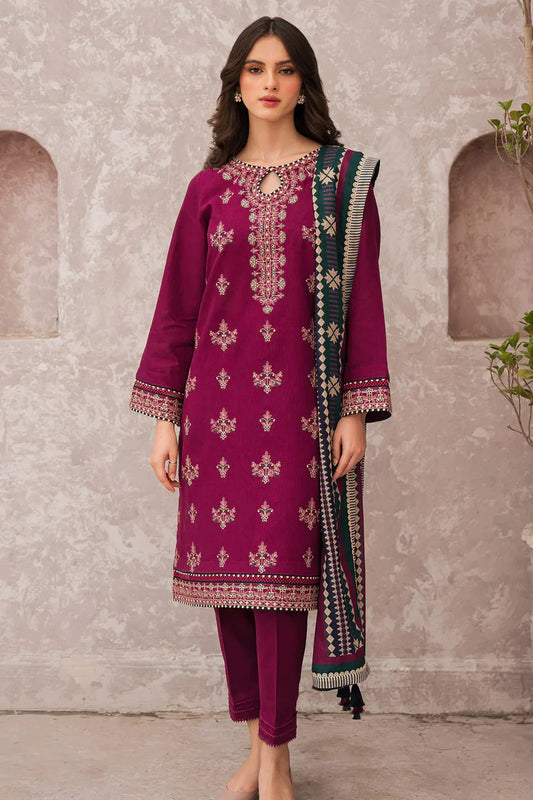 JAZMIN 3PC LAWN EMBROIDERED SHIRT WITH MONARK PRINT DUAPATTA-D- 3505