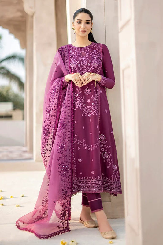 ASIM JOFA- 3PC LAWN HEAVY EMBROIDERED SHIRT WITH ORGANZA HEAVY EMBROIDERED DUPATTA-D-3544