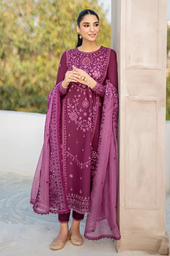 ASIM JOFA- 3PC LAWN HEAVY EMBROIDERED SHIRT WITH ORGANZA HEAVY EMBROIDERED DUPATTA-D-3544