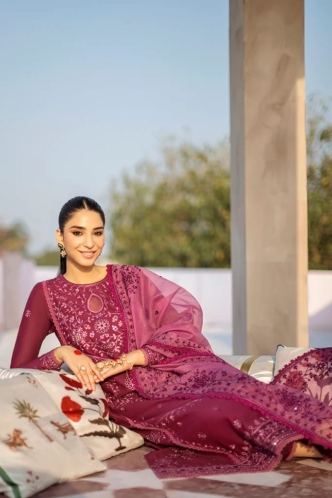 ASIM JOFA- 3PC LAWN HEAVY EMBROIDERED SHIRT WITH ORGANZA HEAVY EMBROIDERED DUPATTA-D-3544