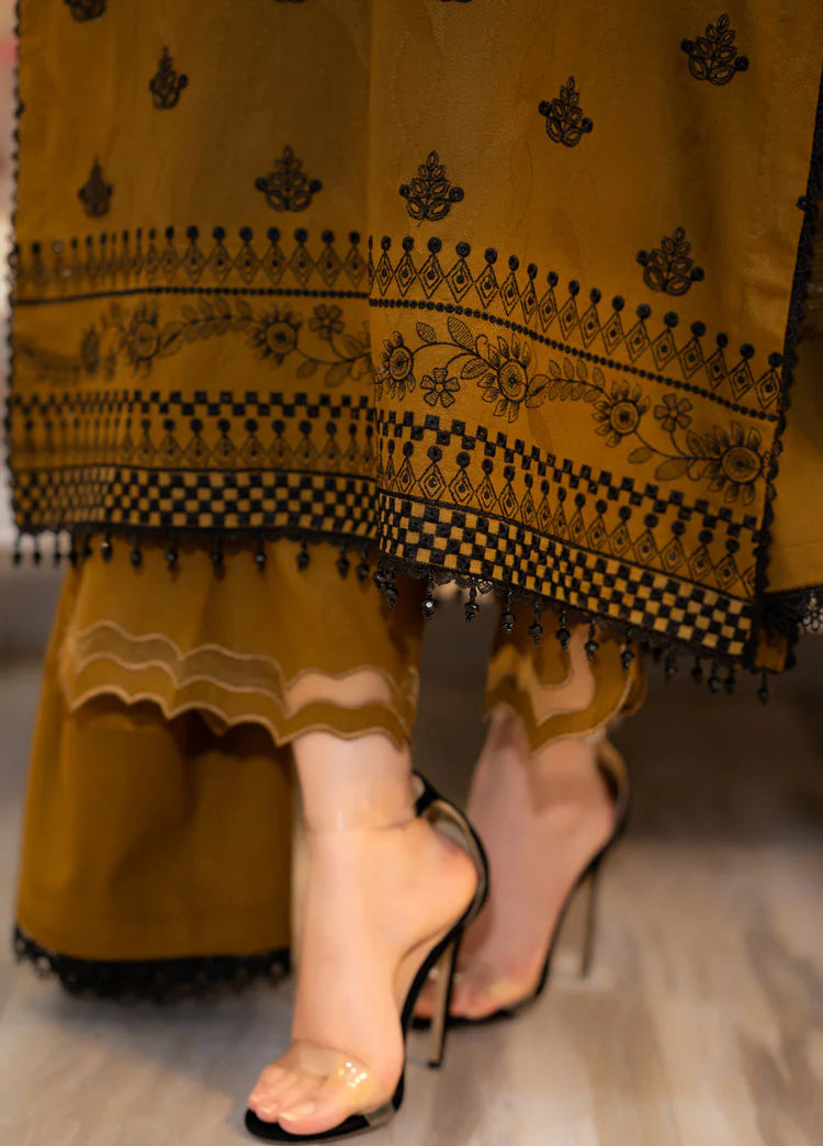 LIBAAS-3PC DHANAK EMBROIDERED SHIRT WITH DHANAK EMBROIDERED SHAWL & EMB TROUSER (UNSTITCHED)