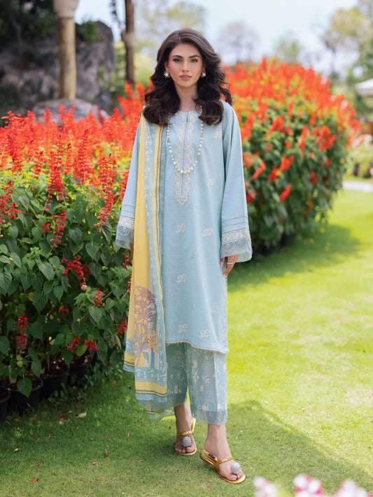 Edenrobe - 3PC Unstitched Dhanak Embroidered Shirt with Printed Wool Shawl and Embroidered Trouser