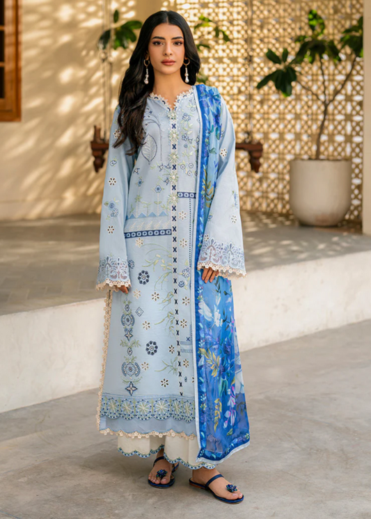ASHIYANA BY ROHINAAZ-3PC DHANAK EMBROIDERED SHIRT WITH WOOL SHAWL & EMB TROUSER (UNSTITCHED)