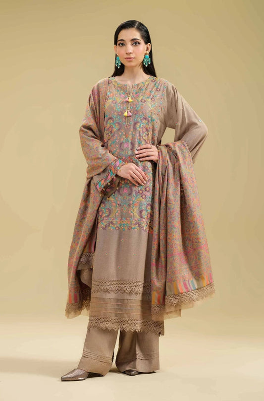 Nishat - 3PC Unstitched Dhanak Embroidered Shirt with Printed Shawl