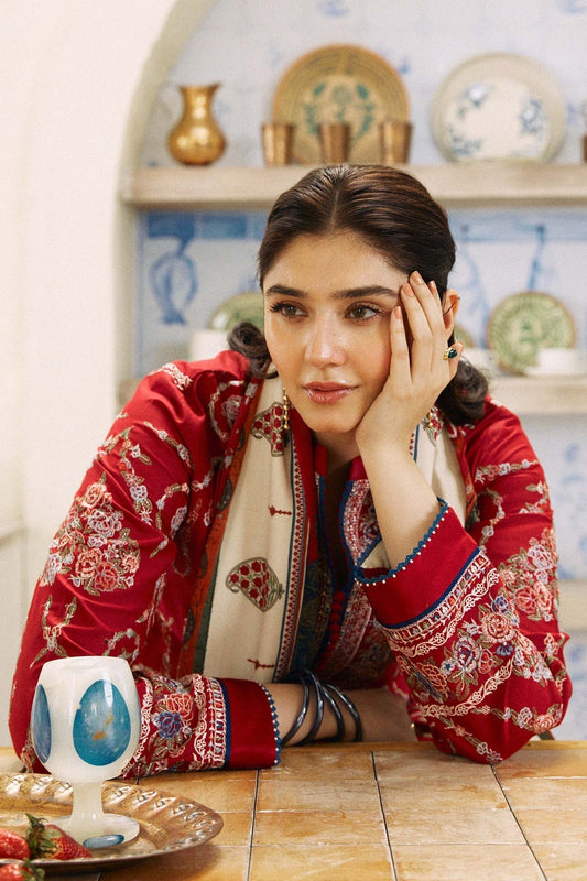 ZARA SHAJAHAN - 3PC EMBROIDERED DHANAK WITH PRINTED WOOL SHAWL