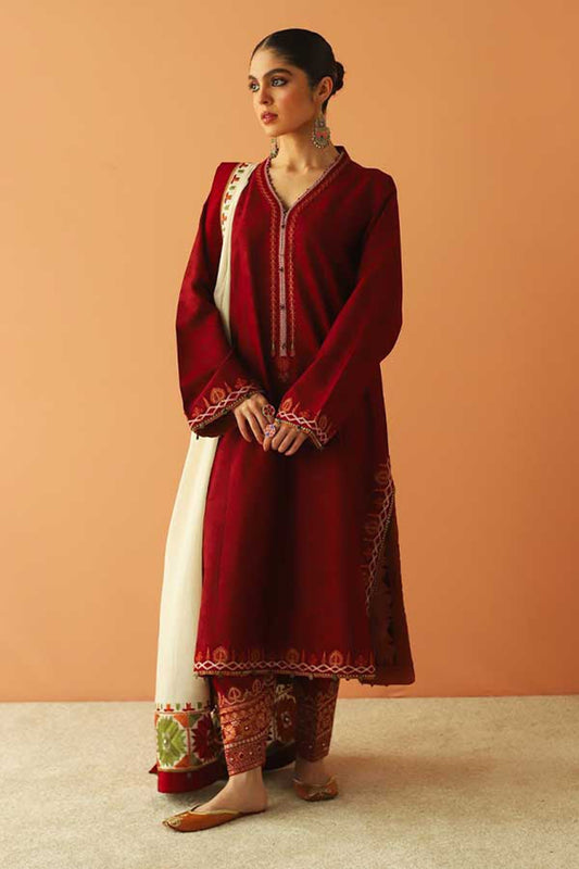ZARA SHAHJAHAN 3PC EMBROIDERED DHANAK WITH EMBROIDERED DHANAK SHAWL