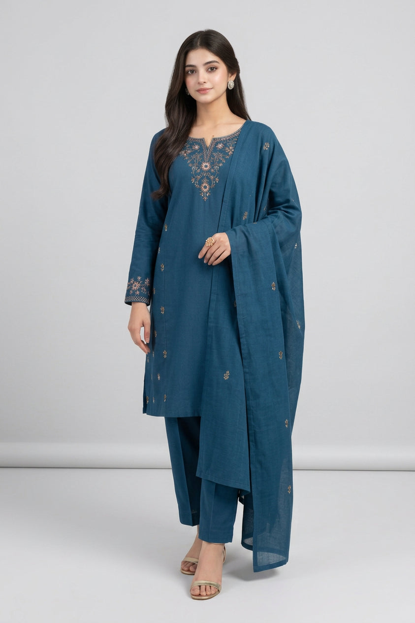ETHNIC - 2PC Luxury Dhanak Marina Embroidered Suit (SYT-533)